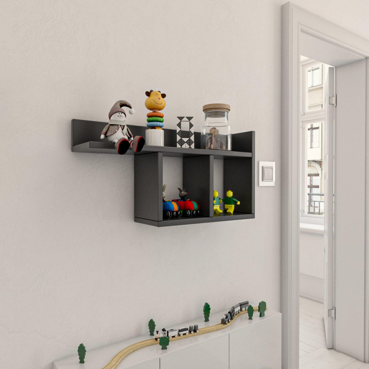 Raft de perete Room, Alb - Gri - Stejar - Galben, 72x37x18 cm - Gri