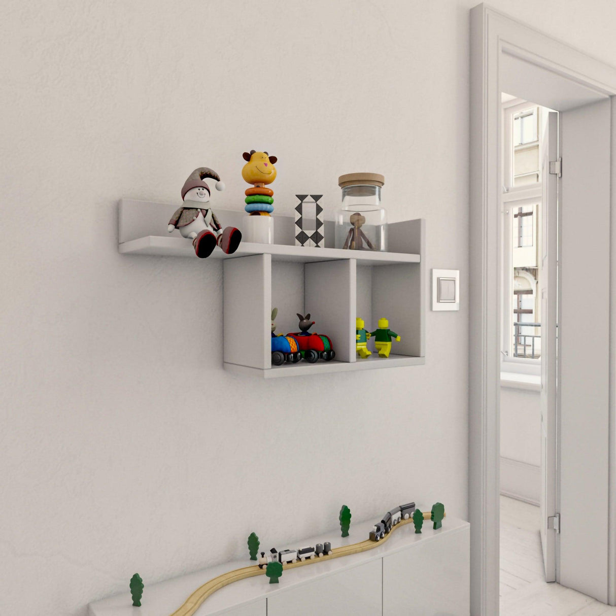 Raft de perete Room, Alb - Gri - Stejar - Galben, 72x37x18 cm - Alb