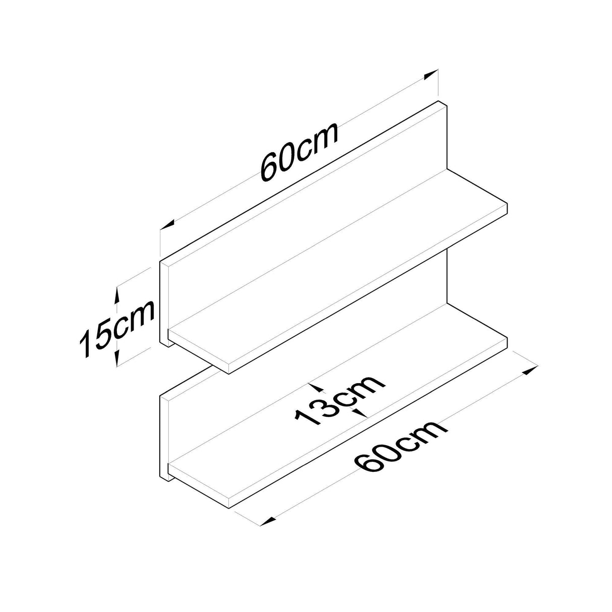 Raft de perete Stake cu 2 etajere, Nuc, 60x15x13 cm