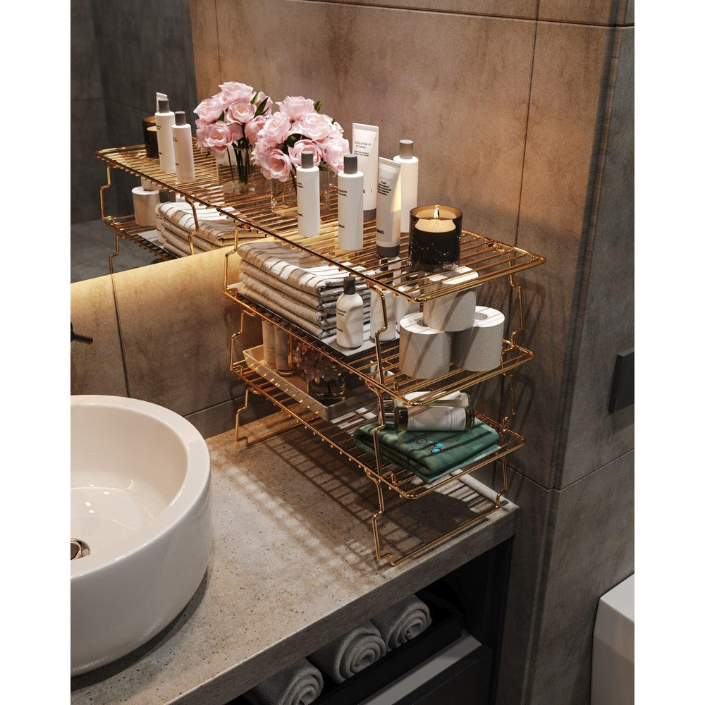 Raft de perete Wall Shelf Extra Bathroom, Aur, 15x19x42 cm