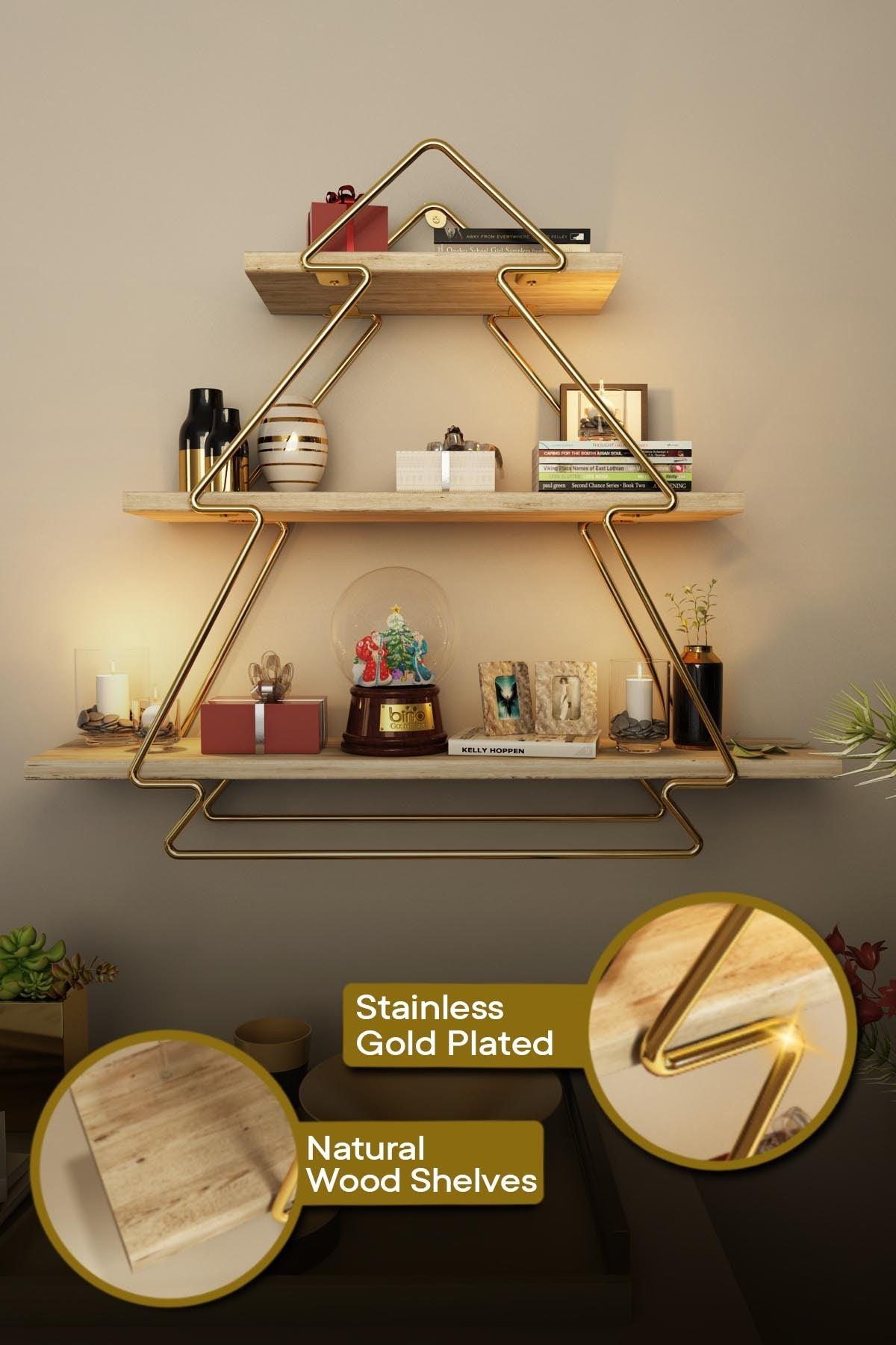 Raft de perete Wall Shelf Triangle -1, Aur, 15x53x60 cm
