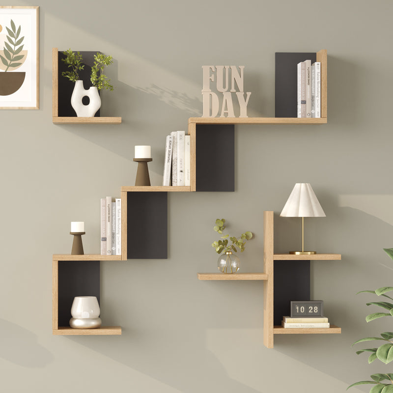 Raft de perete Wall shelf Verso stejar cu antracit color, Stejar - Antracit, 100x15x103 cm - Stejar-Antracit