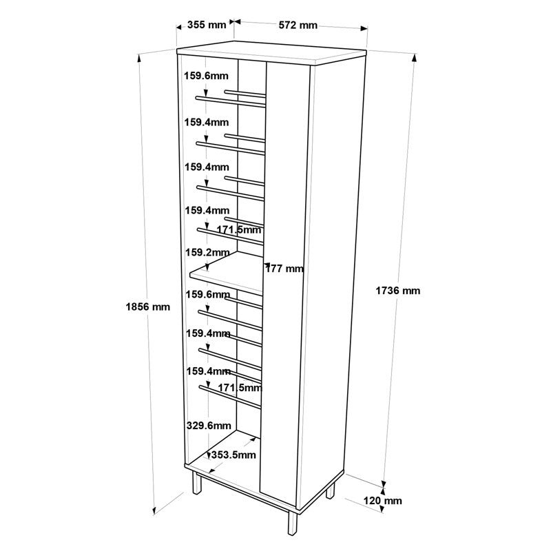 Raft pantofi Scarpiera 9 locuri, Natural-antracit, 57x36x186 cm