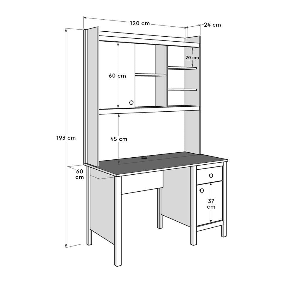 Birou CMU-990-BB-2 Home Collection® Rustic cu biblioteca, Alb, 120x193x60 cm