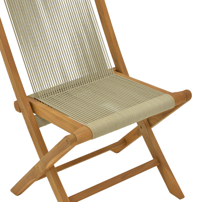 Scaun Banou pliabil lemn de tec si frânghie, neagra, 52x58x88 cm