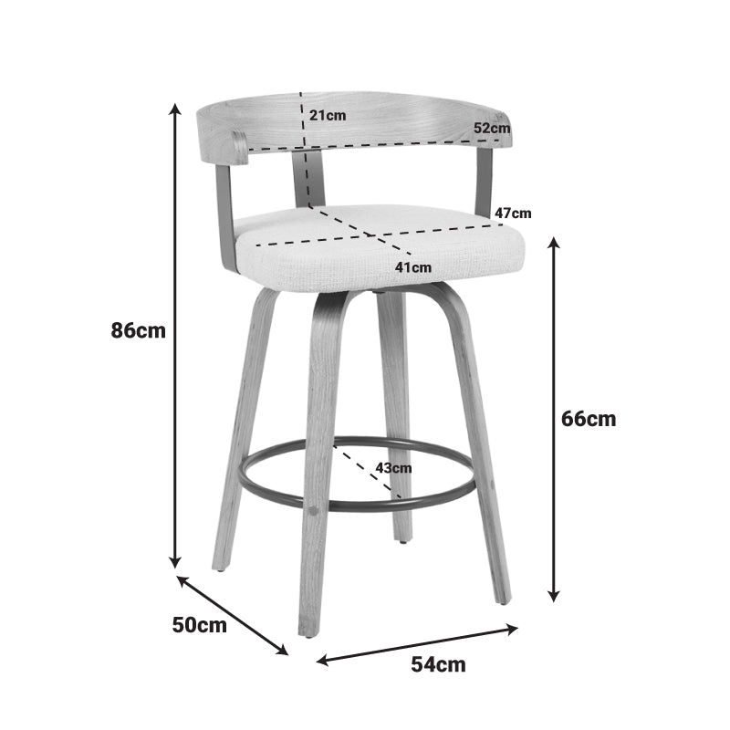 Scaun bar rotativ Anesy, Metal și Lemn cu Țesătură, Bej, 54x50x85 cm