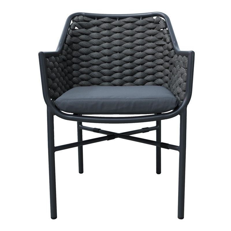 Scaun cu brate din aluminiu Ortegia, cu cadru antracit si sfoara, 57x62x82 cm