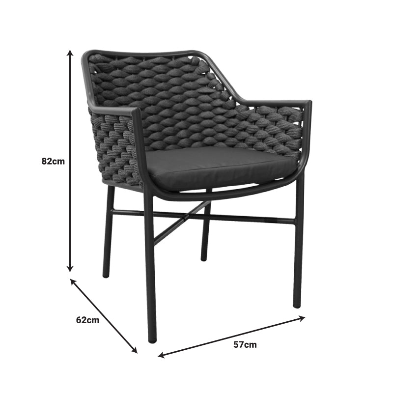 Scaun cu brate din aluminiu Ortegia, cu cadru antracit si sfoara, 57x62x82 cm