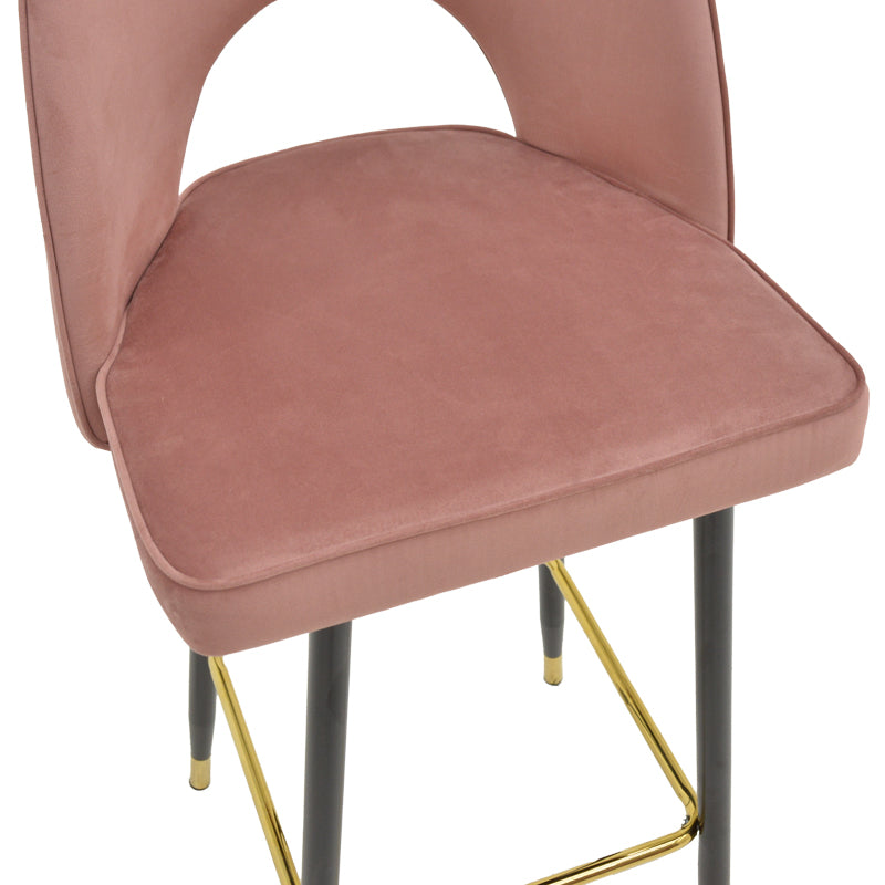 Scaun de bar Casenio bej de catifea-negru-auriu cu baza metalica, 48x50x117 cm - Roz