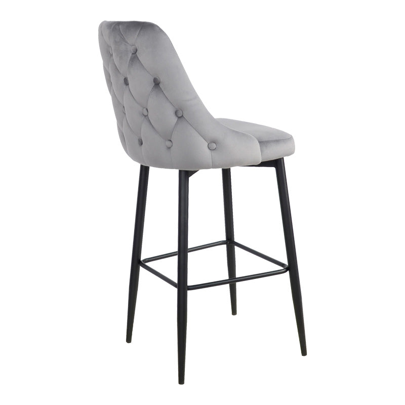 Scaun de bar Zedna, catifea si metal, 52x57x111 cm - Gri