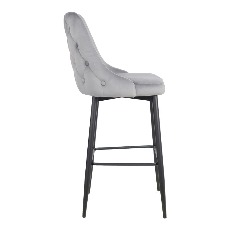 Scaun de bar Zedna, catifea si metal, 52x57x111 cm - Gri