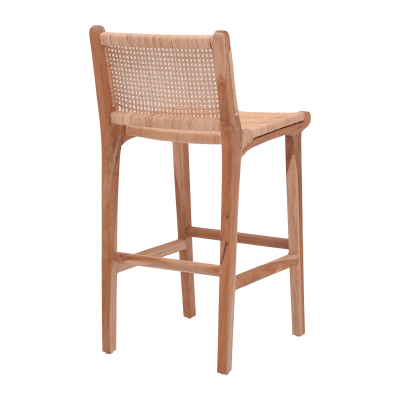 Scaun de bar inaltime medie Sponze Natural lemn de tec schelet si ratan, Natural, 40x47x89 cm
