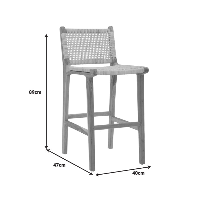 Scaun de bar inaltime medie Sponze Natural lemn de tec schelet si ratan, Natural, 40x47x89 cm