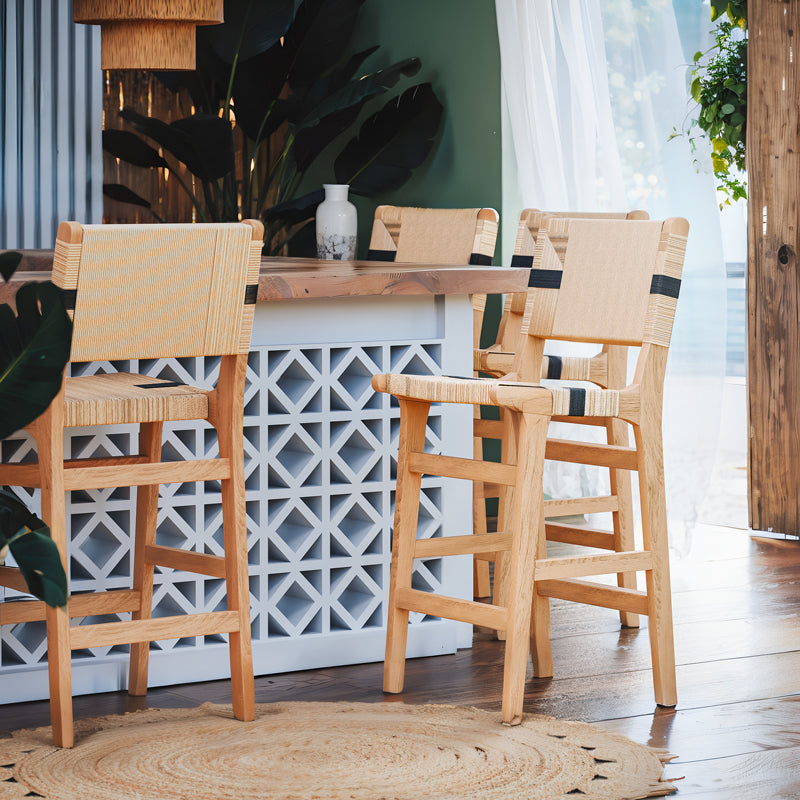 Scaun de bar Julien Natural-Natural-funie, neagra, 45x46x95 cm