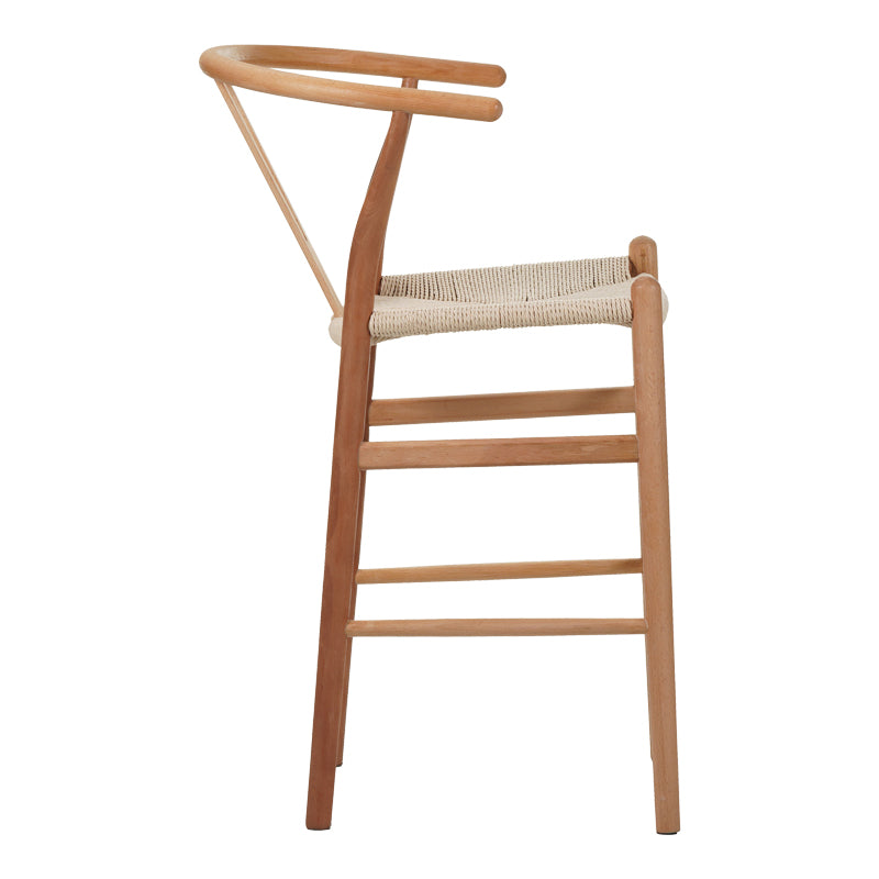 Scaun de bar Wishbone rubberwood-rope, Natural, 55x49x108 cm