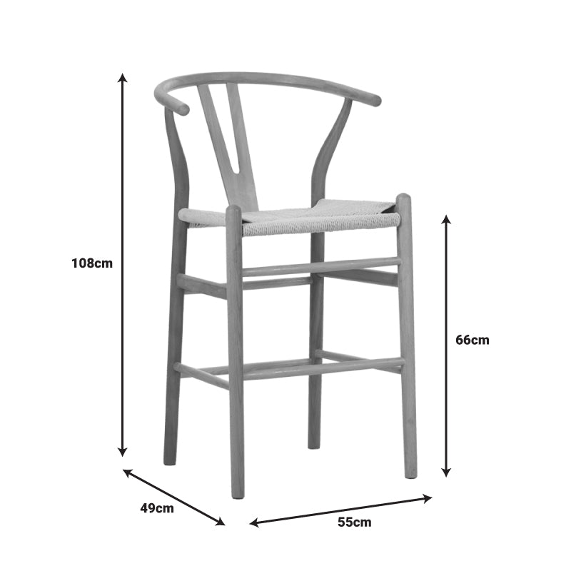 Scaun de bar Wishbone rubberwood-rope, Natural, 55x49x108 cm