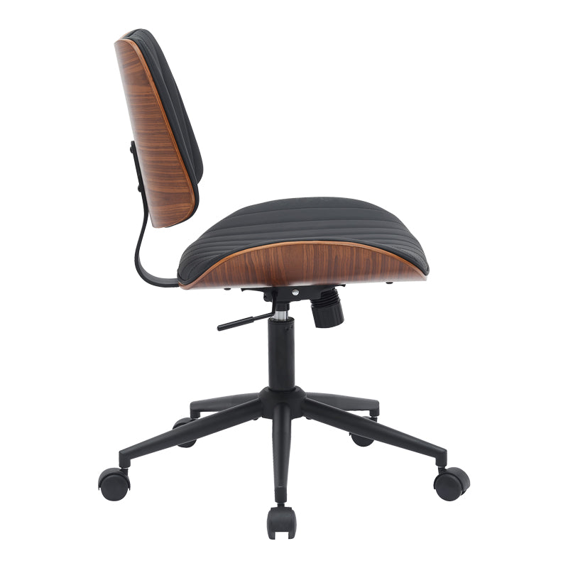 Scaun de birou Amani, piele PU si lemn, 52x54x91 cm - Negru-Nuc