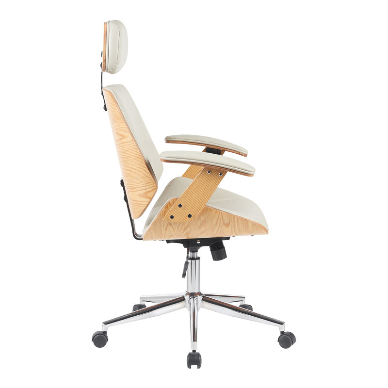 Scaun de birou directorial Fetseno, piele PU, 53x56x124 cm - Bej