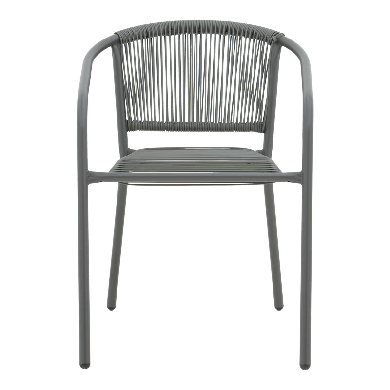 Scaun de brat din metal-ratan stivuibil Lindaria, Gri inchis, 54x63x74 cm