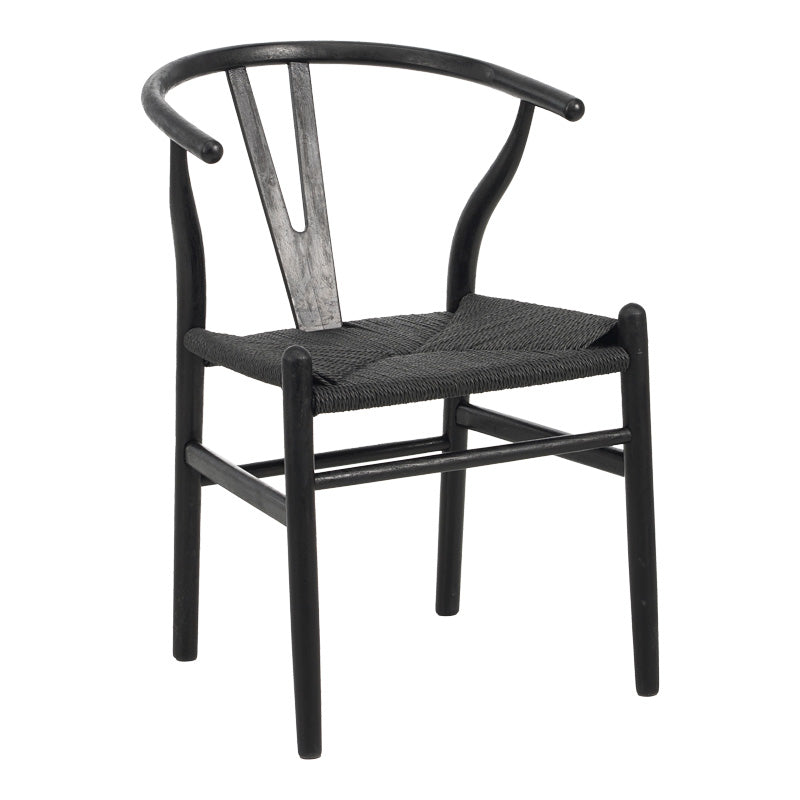 Scaun de sufragerie, lemn de cauciuc - funie, negru, 53x57x74 cm