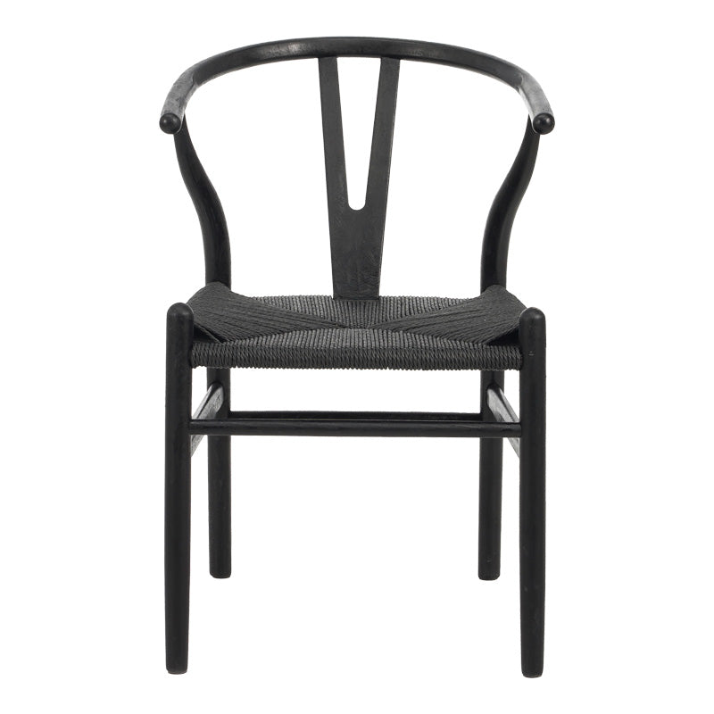 Scaun de sufragerie, lemn de cauciuc - funie, negru, 53x57x74 cm