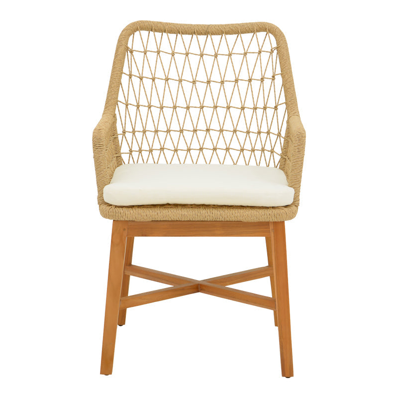 Scaun Elaiza lemn de tec si frânghie Natural cu perna, 58x60x90 cm