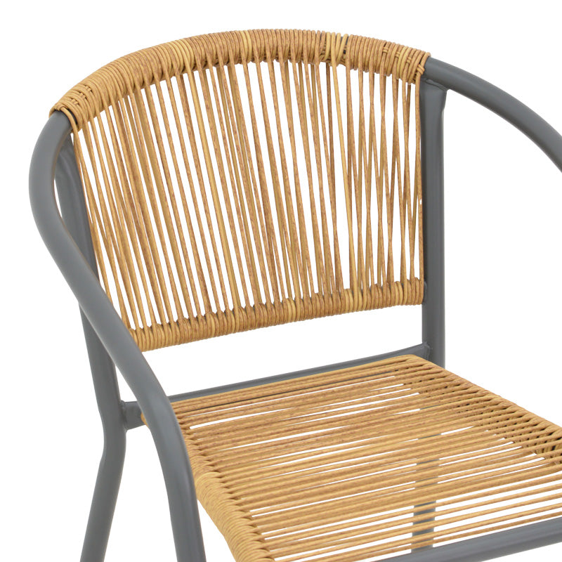 Scaun metalic stivuibil Lindaria Gri inchis si rattan PE Natural, 54x63x74 cm