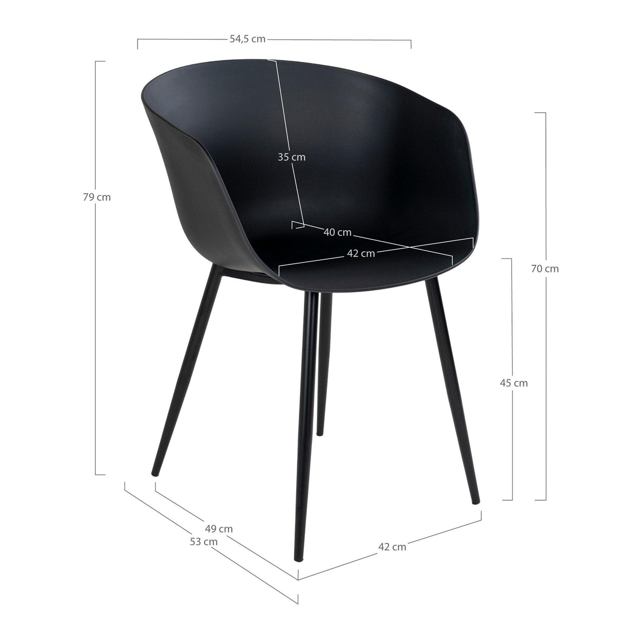 Scaune Roma, Negru, 55x79x53 cm
