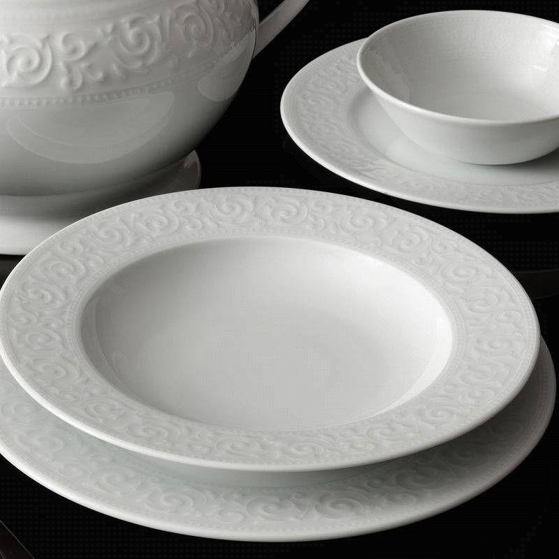 Serviciu de masa, 24 piese, Portelan, Alb, 20x20x2 cm
