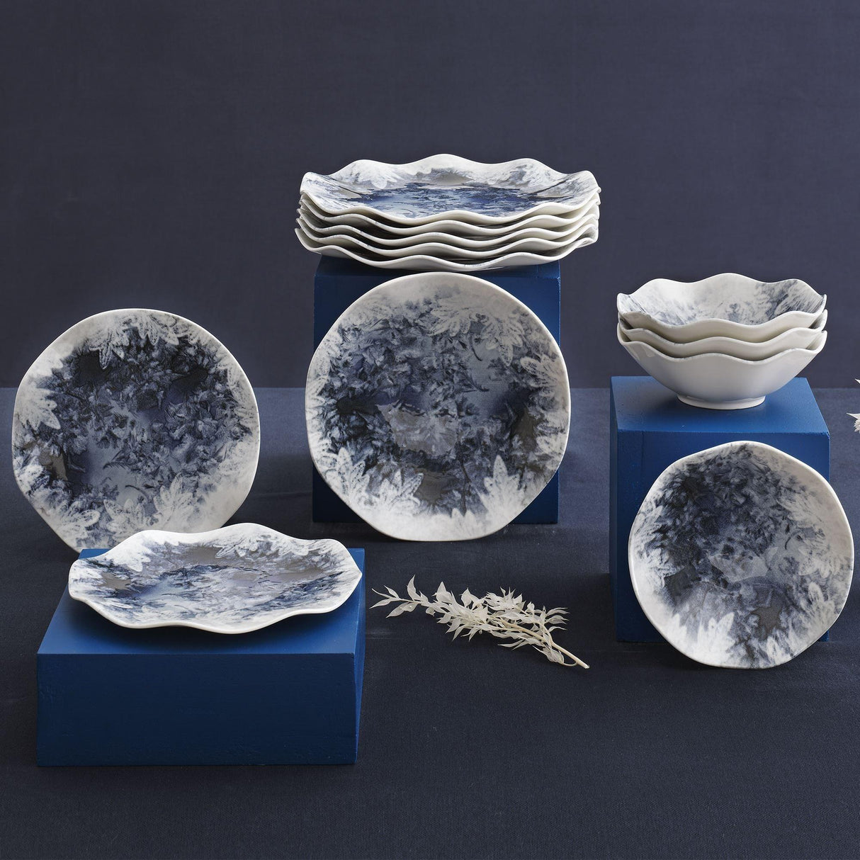 Serviciu de masa, Set 24 piese pentru cina, Portelan, Albastru, 29x28x36 cm