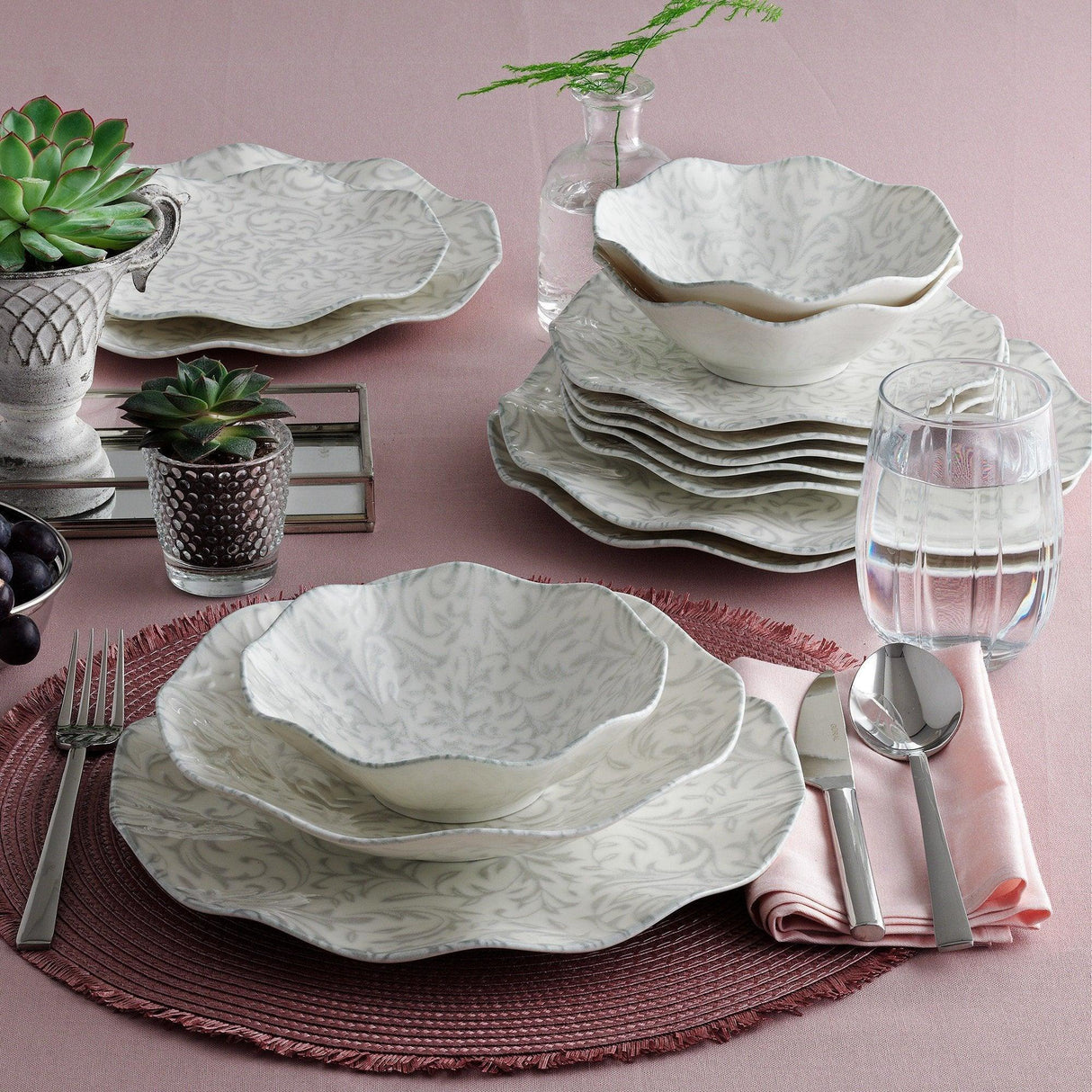 Serviciu de masa, Set 24 piese pentru cina, Portelan, Gri, 29x28x36 cm