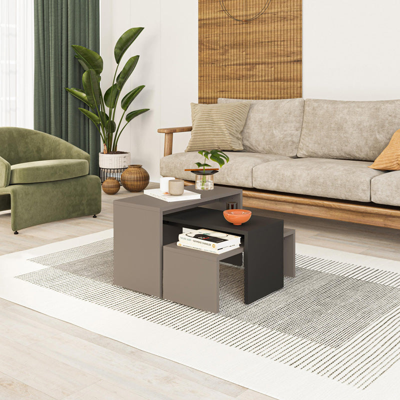 Set 3 masute Kantar, Antracit-Maro, 65x30x39 cm