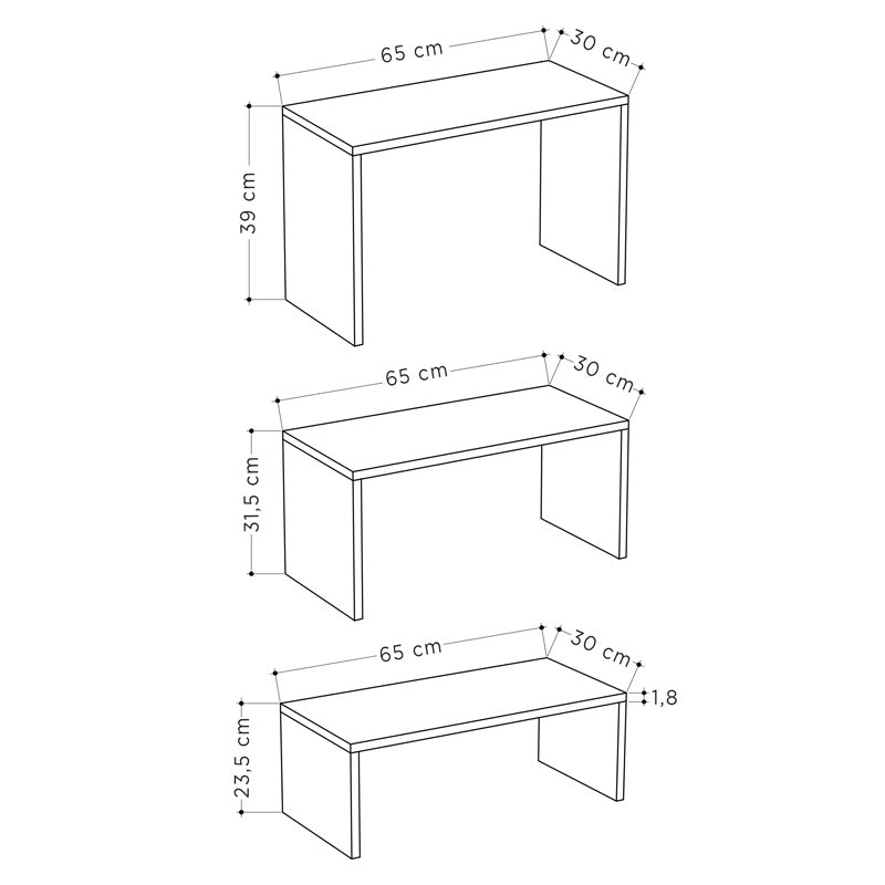 Set 3 masute Kantar, Natural, 65x30x39 cm