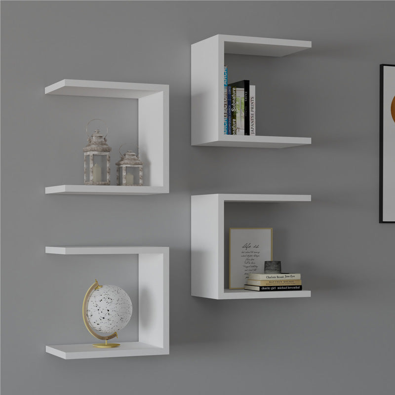 Set 4 rafturi de perete Perari, Alb, 30x19x30 cm