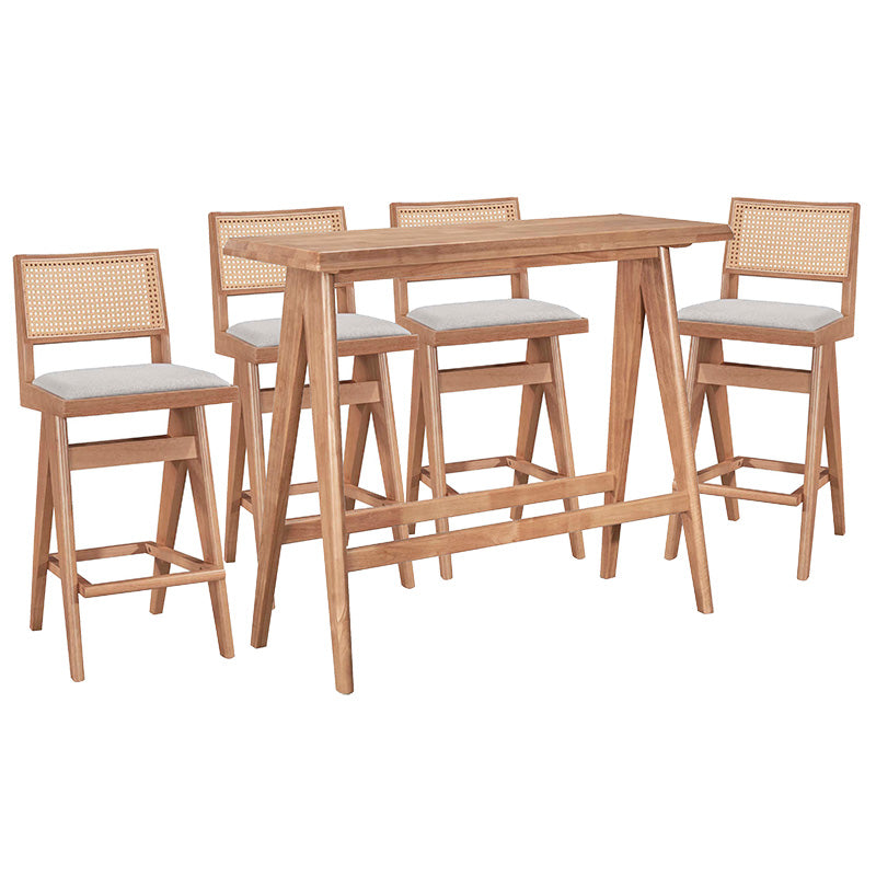 Set bar masa si scaune pentru sufragerie Winslow set 5 piese lemn de arbore de cauciuc, nuc deschis, 120x45x100 cm