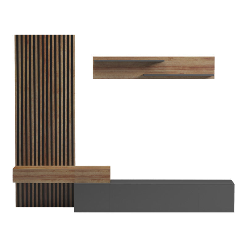 Set Comoda Tv Litende cu Riflaj, antracit-stejar, 249x42x199 cm