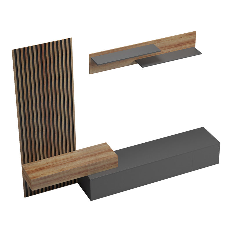 Set Comoda Tv Litende cu Riflaj, antracit-stejar, 249x42x199 cm