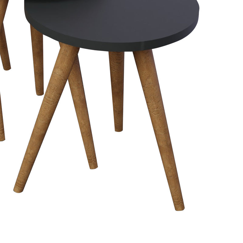Set de 3 buc masute laterale Perjene melamina antracit cu picioare din lemn, 36x36x45 cm
