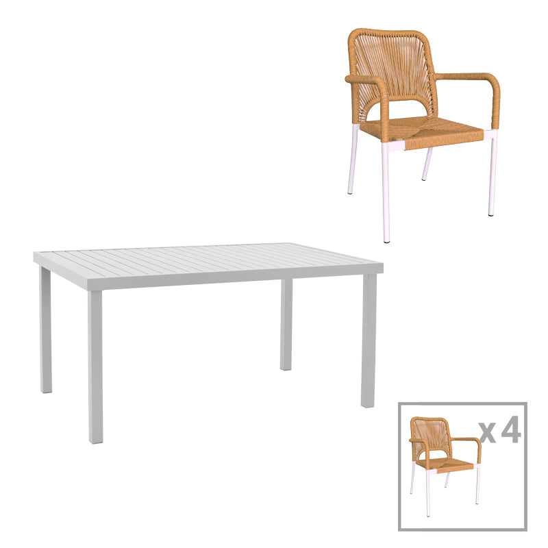 Set de 5 buc masa si scaune de gradina Kliton-Norture aluminiu, alb, 150x80x74 cm
