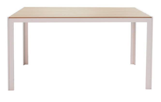 Set de 5 buc masa si scaune de gradina Nares-Pino A aluminiu alb si placaj, Natural, 140x80x72 cm