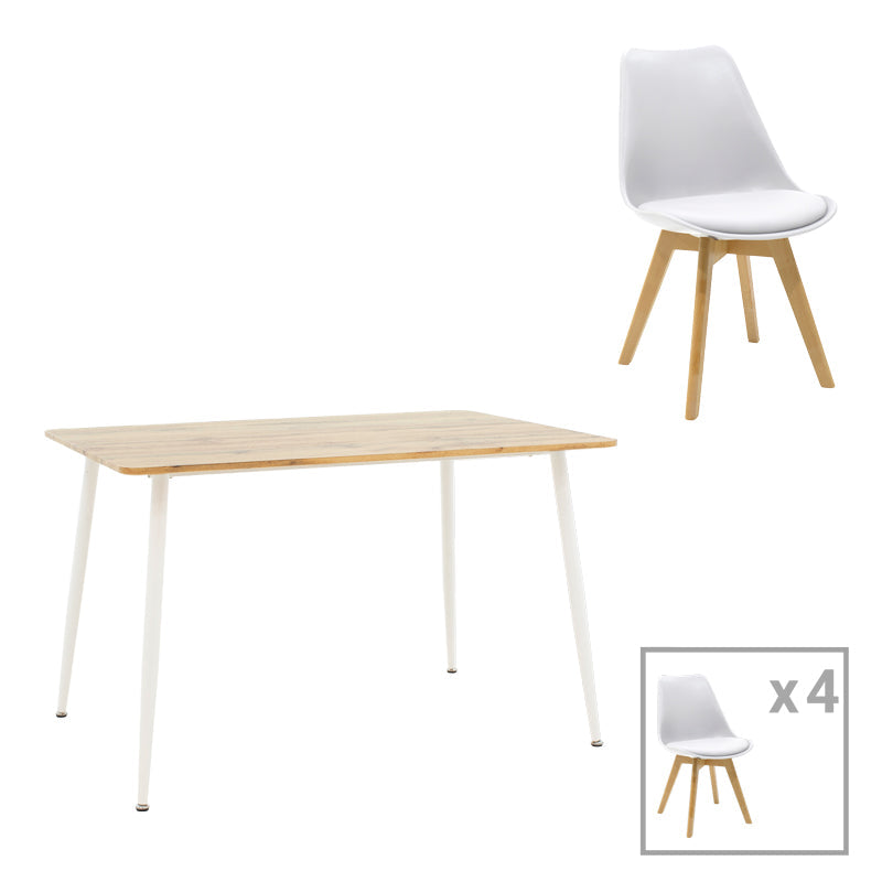 Set de 5 buc masa si scaune Gaston-Cuba, alb-sonoma, 120x80x75 cm
