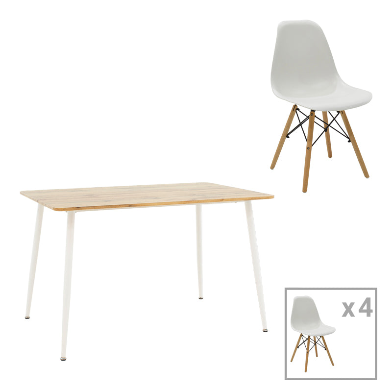 Set de 5 buc masa si scaune Julita-Cuba, alb-sonoma, 120x80x75 cm