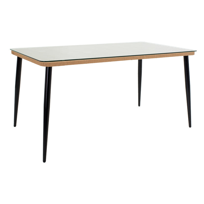 Set de 7 buc masa si scaune de gradina Naoki X ratan Natural si metal, negru, 160x90x78 cm