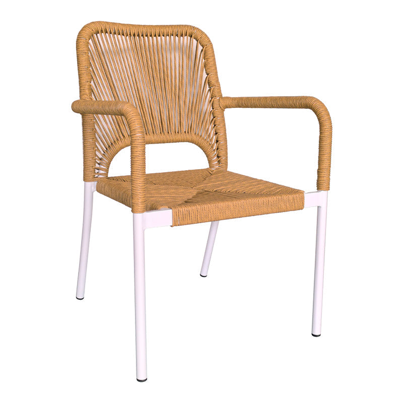 Set de 7 buc masa si scaune de gradina Nares-Norture B aluminiu alb si placaj, Natural, 180x90x72 cm
