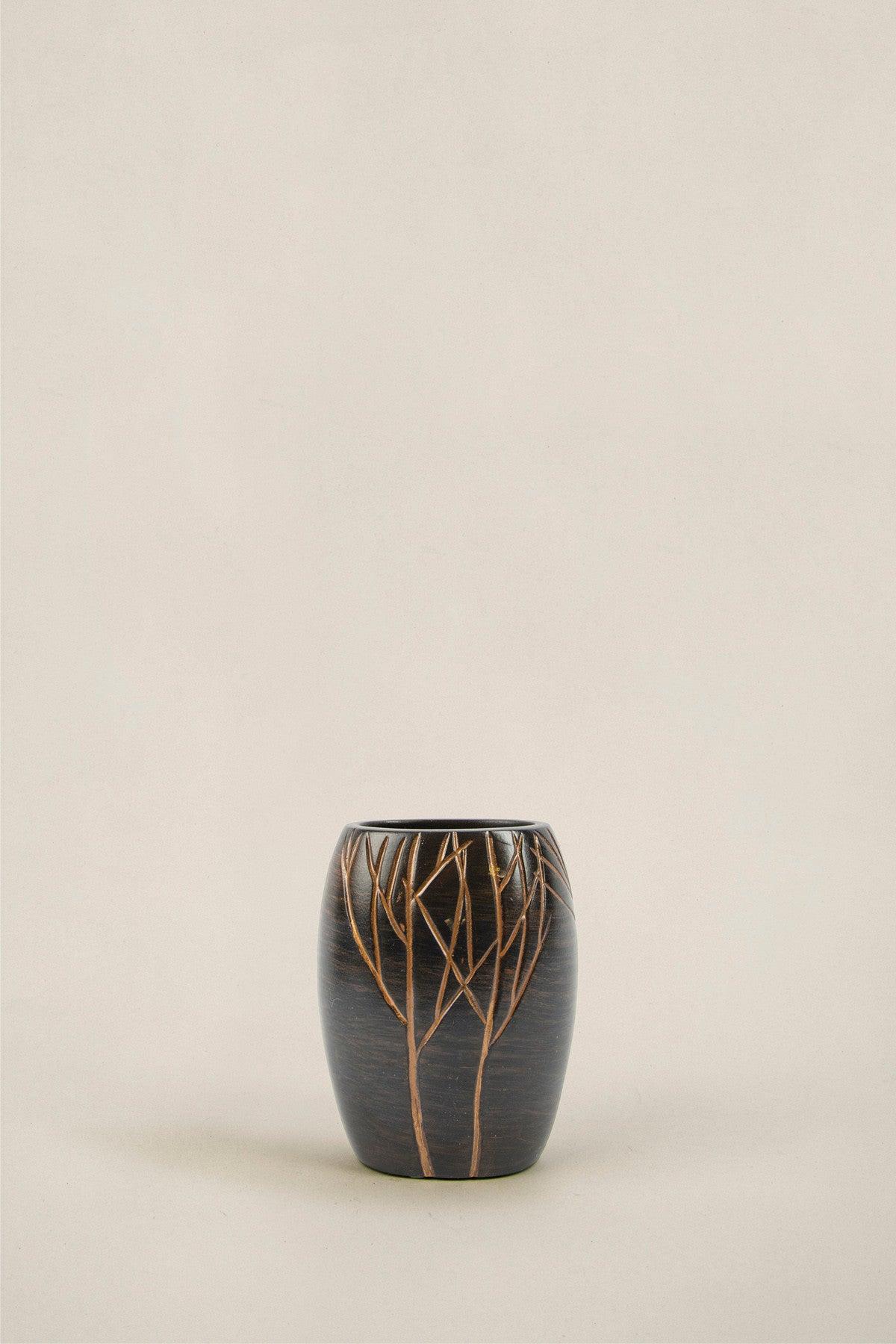 Set de Baie Lux Lioni, Dozator de sapun, Perie, Suport de periuta de dinti, Sapuniera, Coș de Gunoi, Maro, 27x30x27 cm