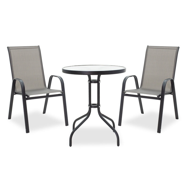 Set de sufragerie pentru gradina 3 buc Calan-Watson metal negru-textilene, negru, D60x70 cm