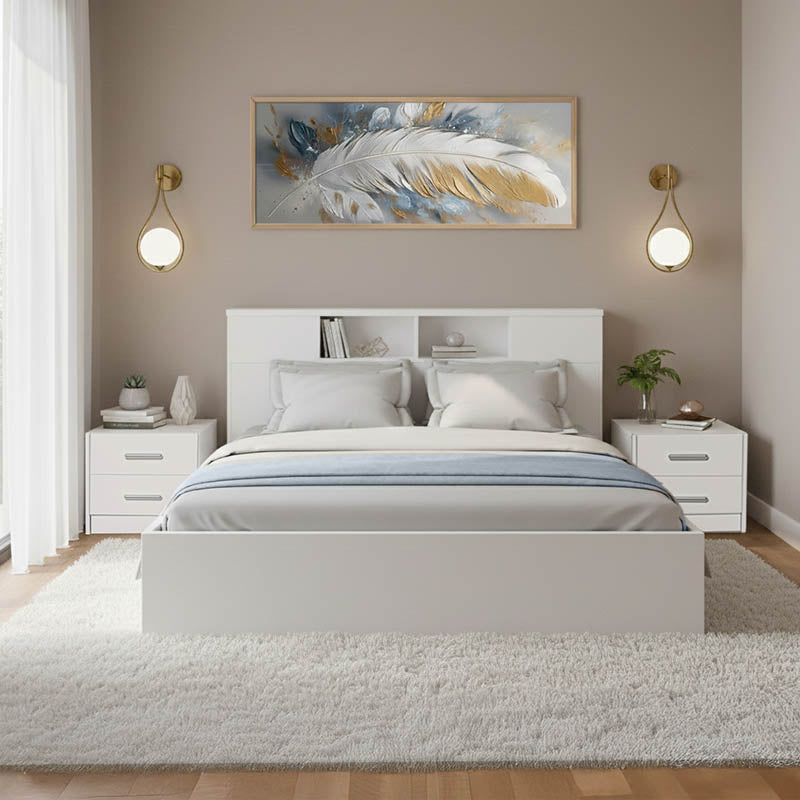 Set dormitor Olympus White, Lemn, Set 3 piese, Pat 140x200 cm