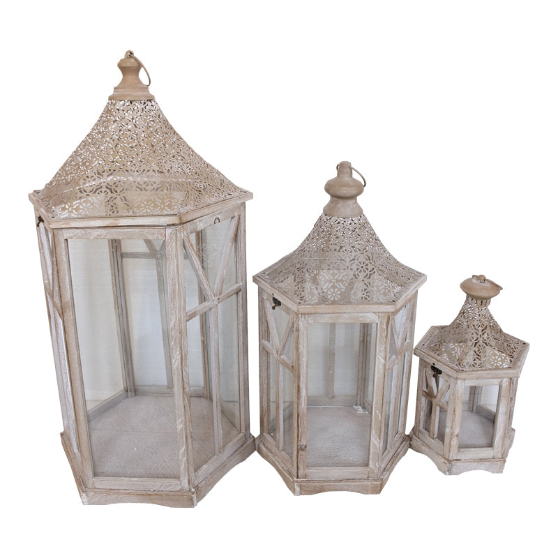 Set de felinare 3 buc Tally, Maro, 39x34x76 cm