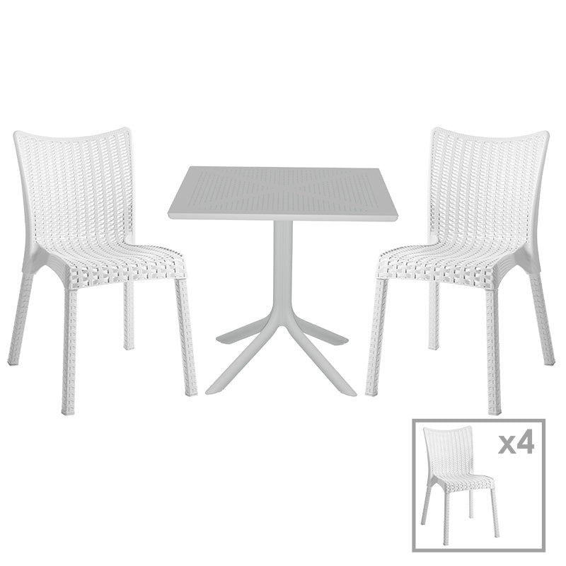 Set de gradina masa si scaune Groovy-Confident set 5 piese, alb, 80x80x74 cm