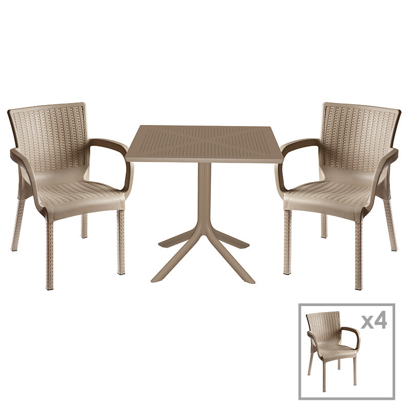Set de gradina masa si scaune Groovy, Festive set 5 piese, cappuccino, 80x80x74 cm